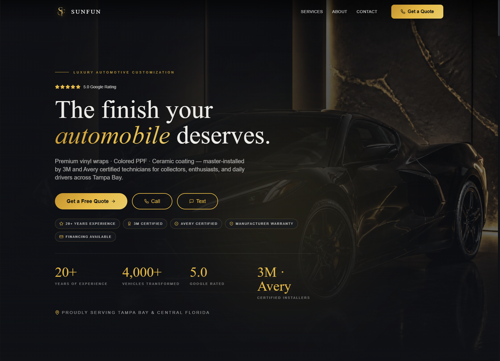 SunFun Luxury Auto website homepage built by JumpstartForYou